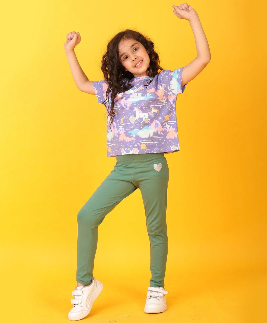 UNICORN PLANET GREEN HEART FUN LEGGING SET - PURPLE/GREEN - Anthrilo 
