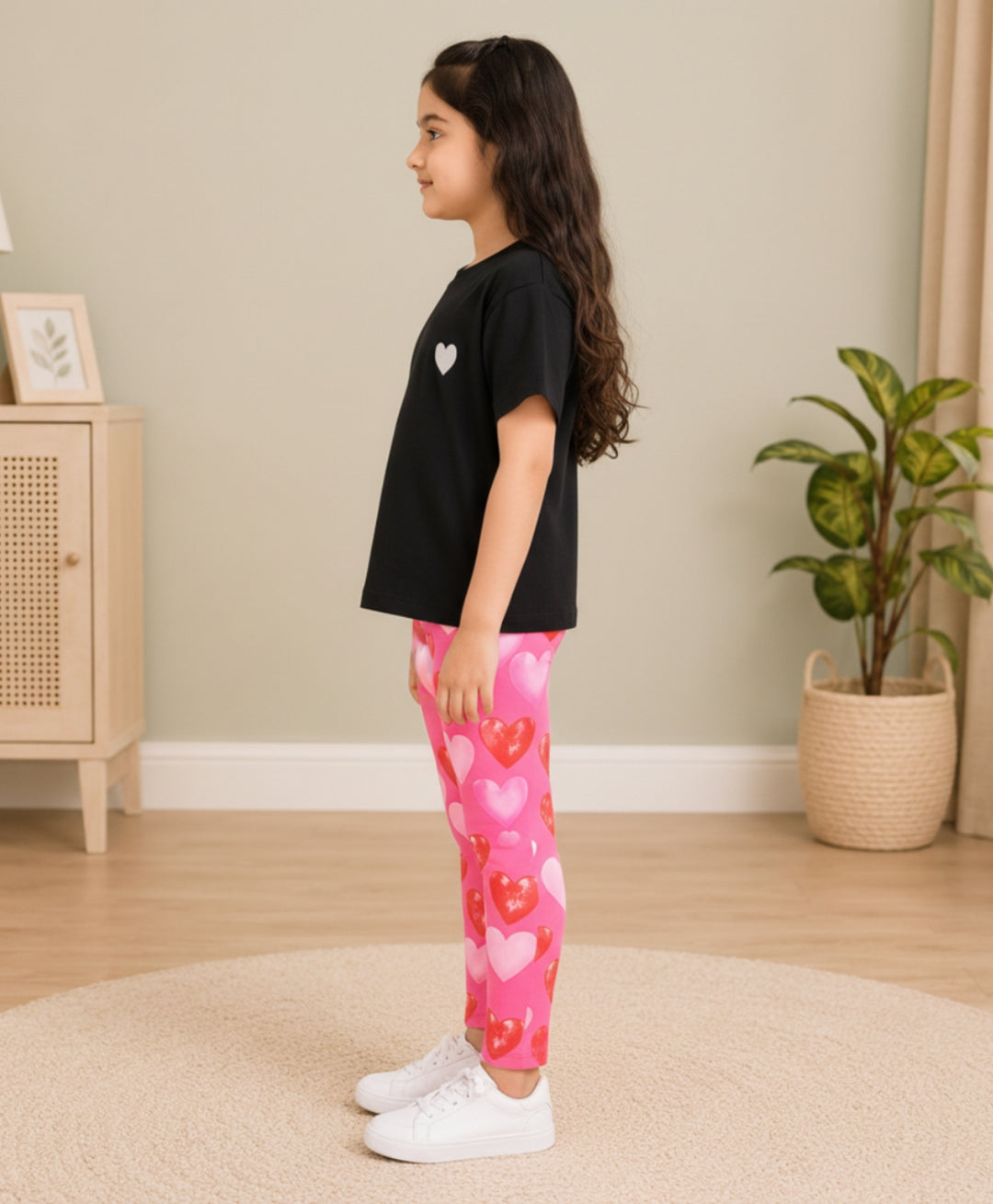 BLACK HEART PINK HEART LEGGING SET - BLACK/PINK - Anthrilo 