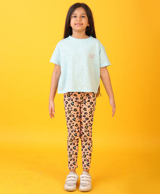 SKY HEART LEOPARD PEACH LEGGING SET - SKY/PEACH