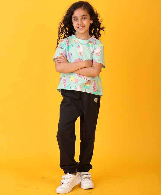 ICECREAM BLACK HEART SUMMER JOGGER SET - AQUA/BLACK