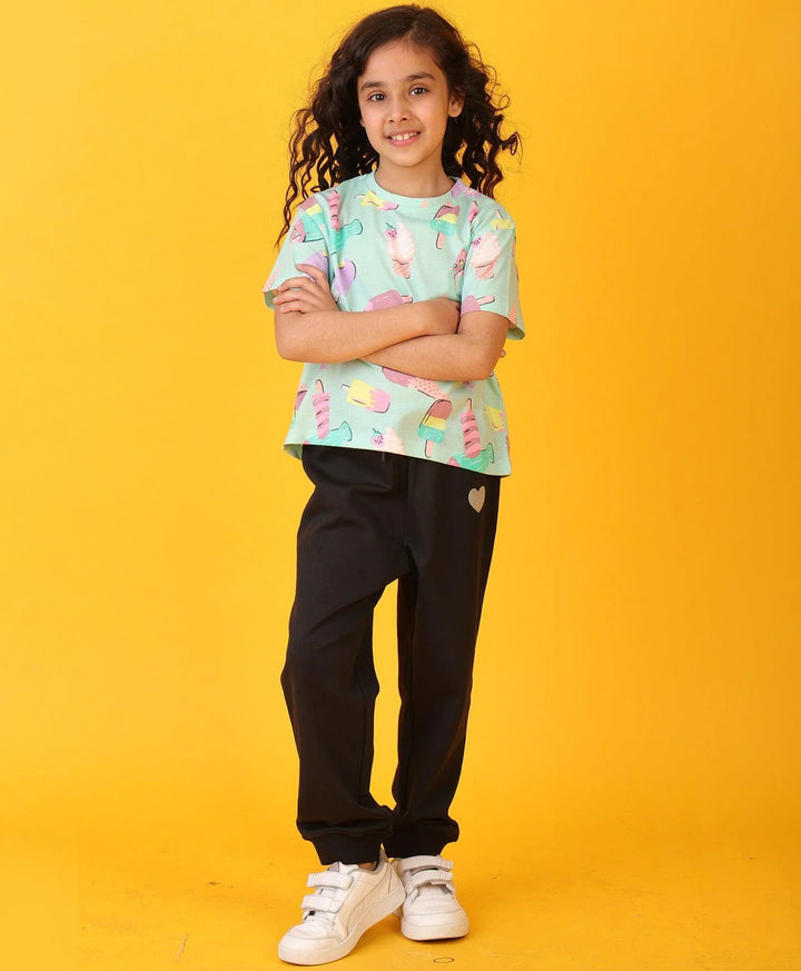 ICECREAM BLACK HEART SUMMER JOGGER SET - AQUA/BLACK - Anthrilo 