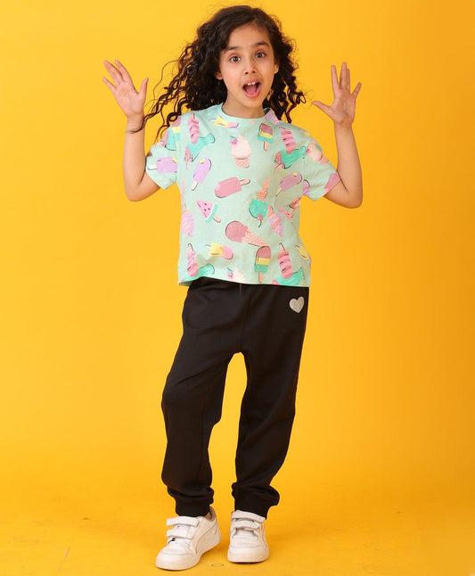 ICECREAM BLACK HEART SUMMER JOGGER SET - AQUA/BLACK