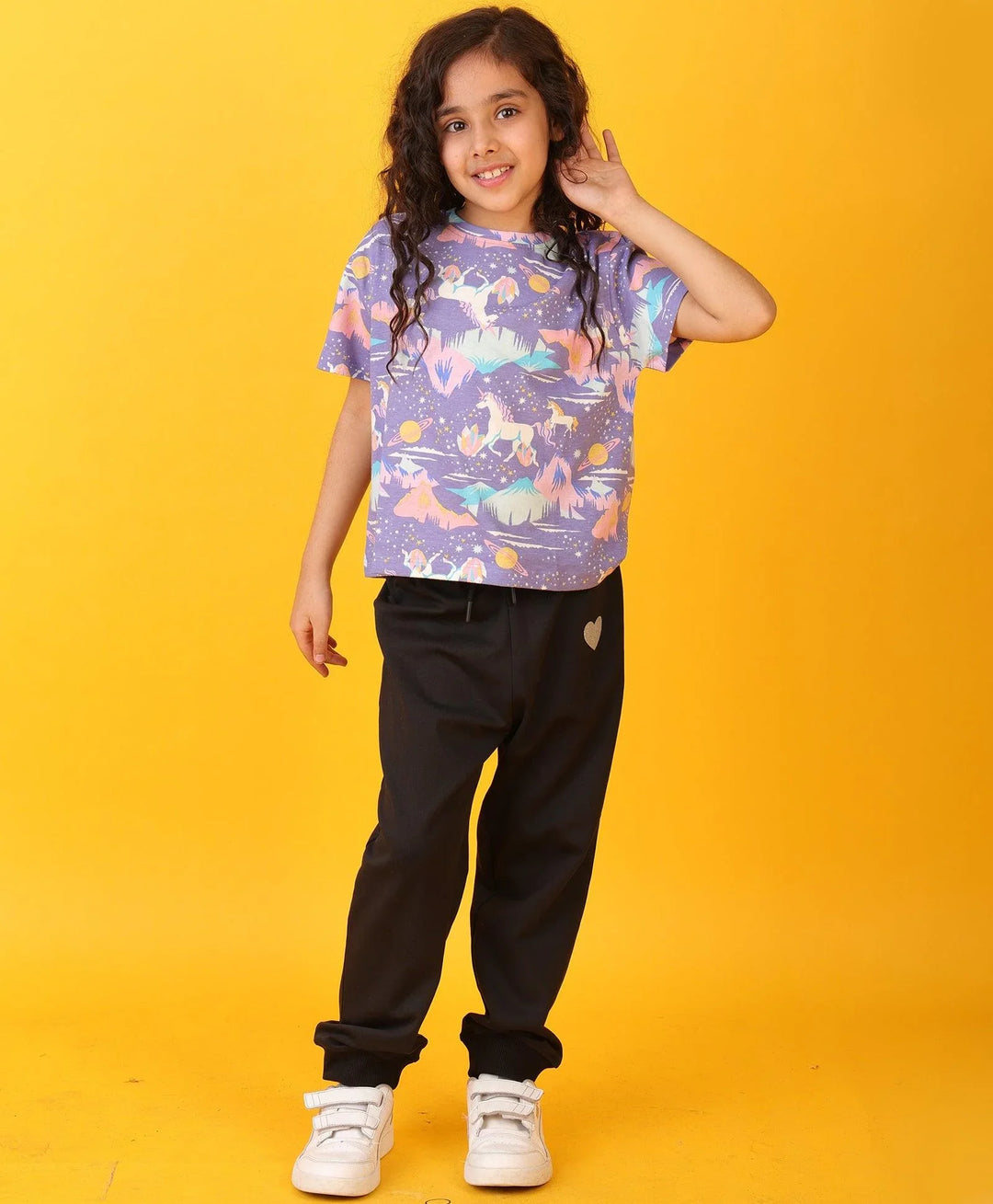 UNICORN PLANET BLACK HEART SUMMER JOGGER SET - PURPLE/BLACK - Anthrilo 