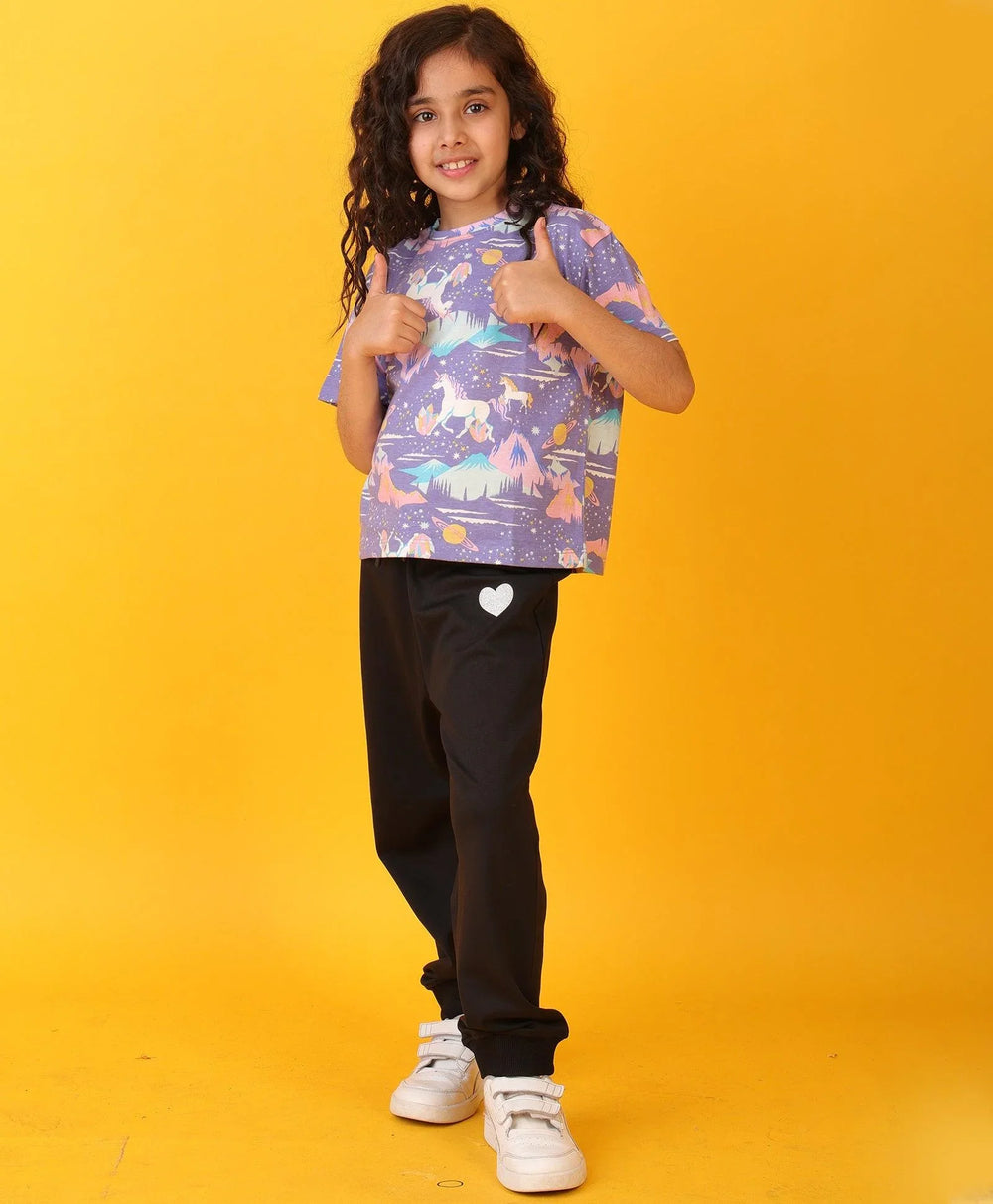 UNICORN PLANET BLACK HEART SUMMER JOGGER SET - PURPLE/BLACK - Anthrilo 