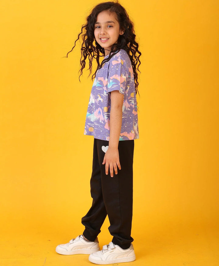UNICORN PLANET BLACK HEART SUMMER JOGGER SET - PURPLE/BLACK - Anthrilo 