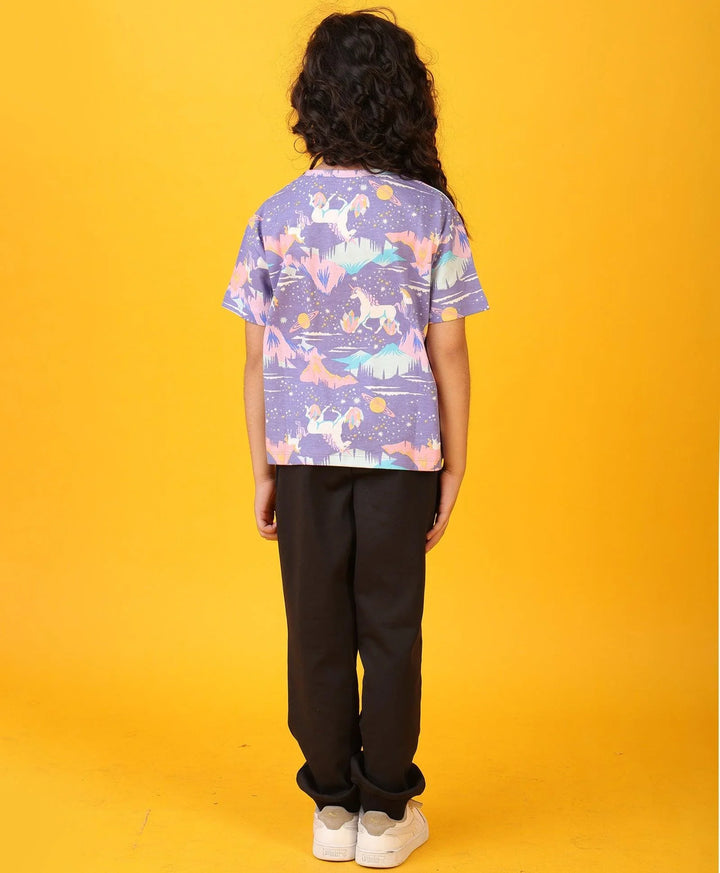 UNICORN PLANET BLACK HEART SUMMER JOGGER SET - PURPLE/BLACK - Anthrilo 