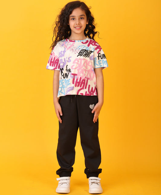 CREATE ART BLACK HEART SUMMER JOGGER SET - WHITE/BLACK