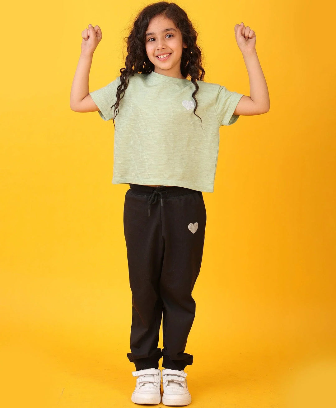 GREEN JACQUARD BLACK HEART SUMMER JOGGER SET - GREEN/BLACK - Anthrilo 
