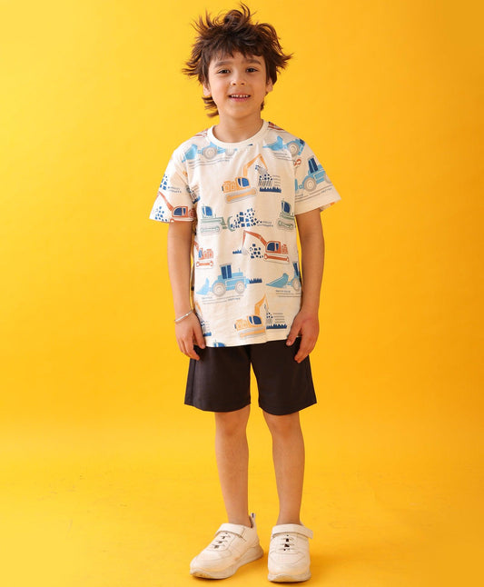 MIGHTY DIGGER BLACK SHORTS SET - WHITE/BLACK