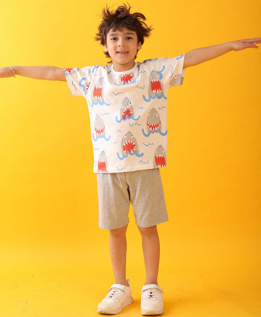 SHARK ECRU SHORTS SUMMER SET - OFF WHITE