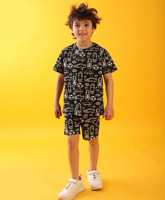 FOOTBALL SHOES T-SHIRT SHORTS SET - BLACK