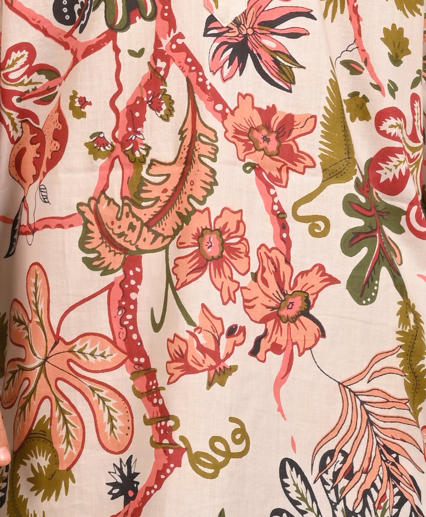 BEIGE FLORAL PRINT PURE COTTON KURTA PYJAMA SET - BEIGE/WHITE