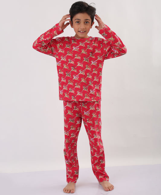 SUMMER REINDEER LONG SLEEVES PYJAMA SET - RED