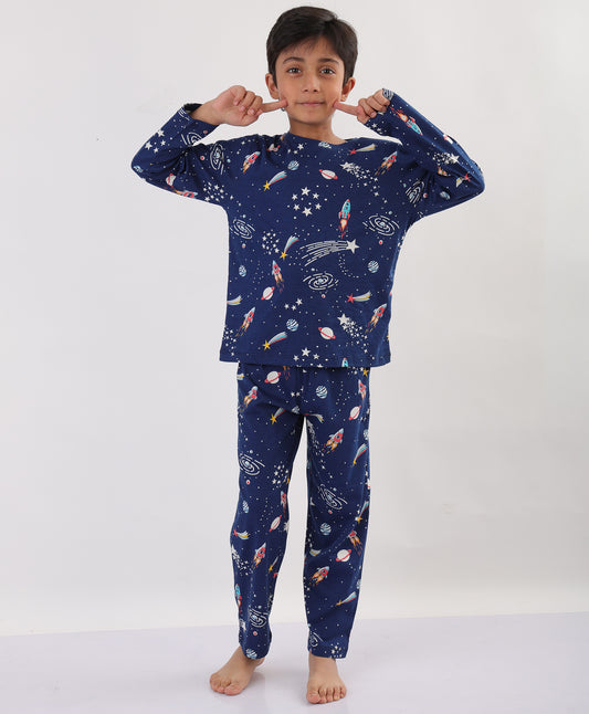 SUMMER SOLAR SYSTEM DREAMS LONG SLEEVES PYJAMA SET - BLUE