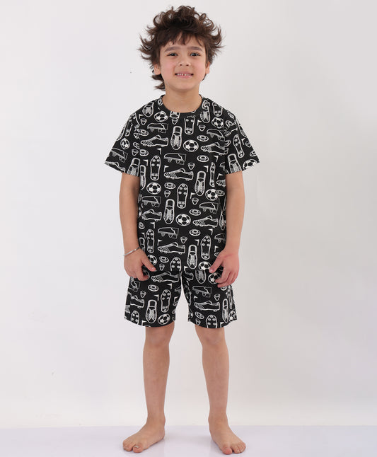 SUMMER FOOTBALL SHOES SLEEPWEAR SHORTS SET - BLACK