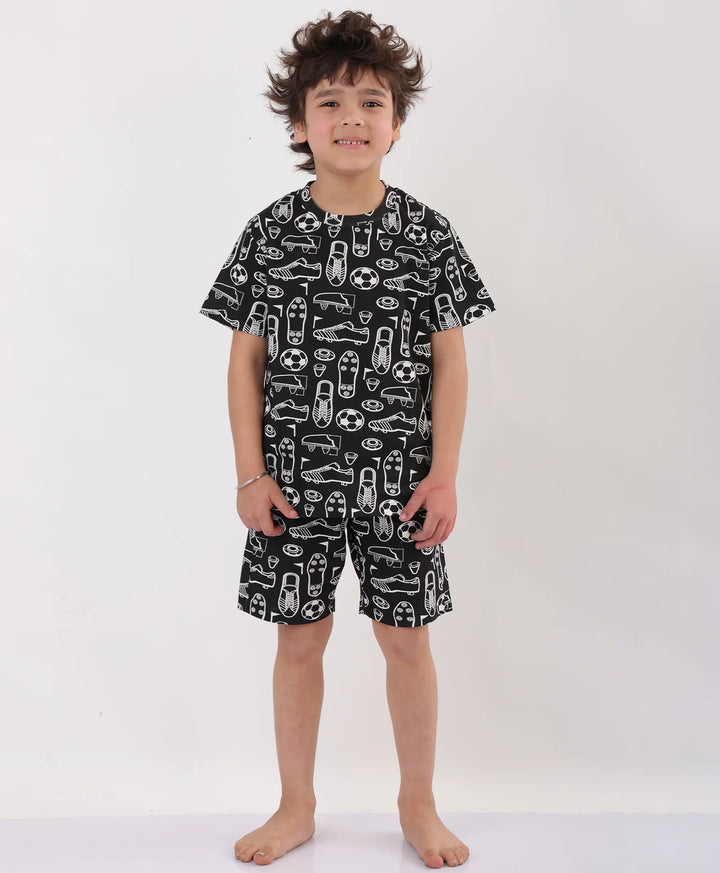 FOOTBALL SHOES SLEEPWEAR SHORTS SET - BLACK - Anthrilo 