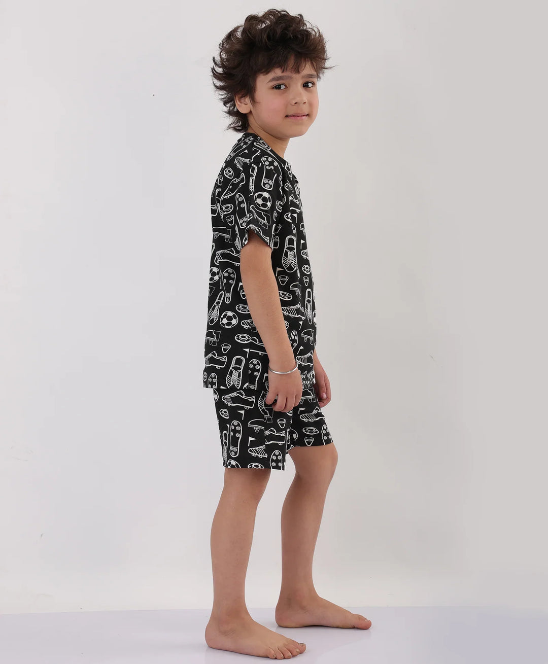 FOOTBALL SHOES SLEEPWEAR SHORTS SET - BLACK - Anthrilo 