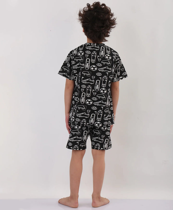 FOOTBALL SHOES SLEEPWEAR SHORTS SET - BLACK - Anthrilo 