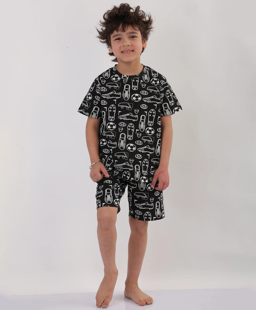 FOOTBALL SHOES SLEEPWEAR SHORTS SET - BLACK - Anthrilo 