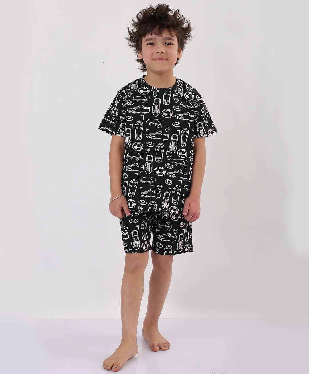 FOOTBALL SHOES SLEEPWEAR SHORTS SET - BLACK - Anthrilo 