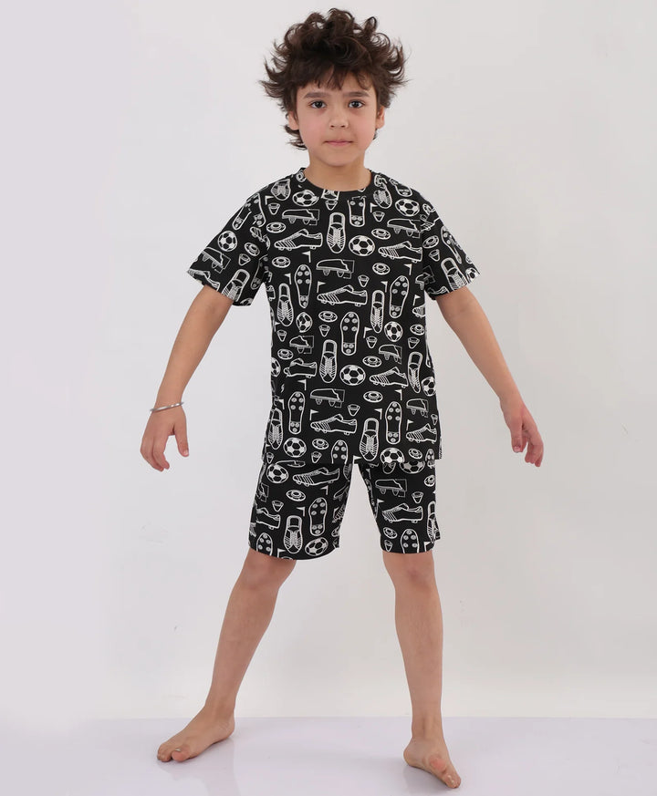 FOOTBALL SHOES SLEEPWEAR SHORTS SET - BLACK - Anthrilo 