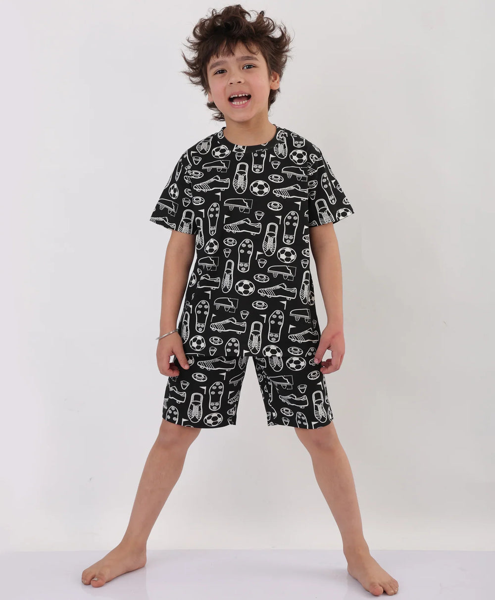 FOOTBALL SHOES SLEEPWEAR SHORTS SET - BLACK - Anthrilo 