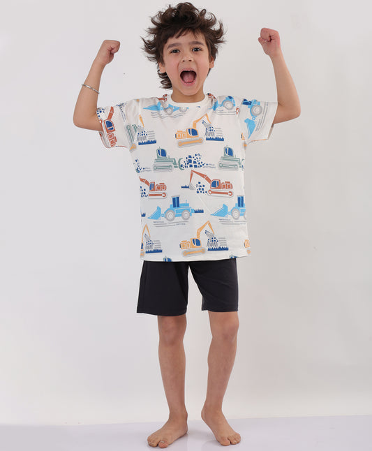 SUMMER MIGHTY DIGGER SLEEPWEAR SHORTS SET - WHITE/NAVY