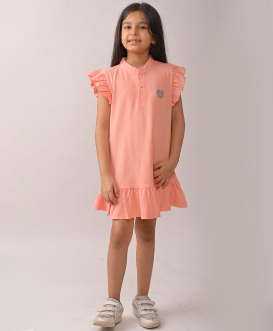SUMMER PEACH SILVER HEART DRESS - PEACH