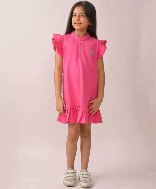 SUMMER BRIGHT PINK SILVER HEART DRESS - PINK