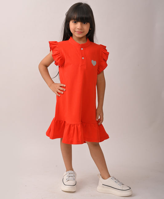 SUMMER ORANGE SILVER HEART DRESS - ORANGE