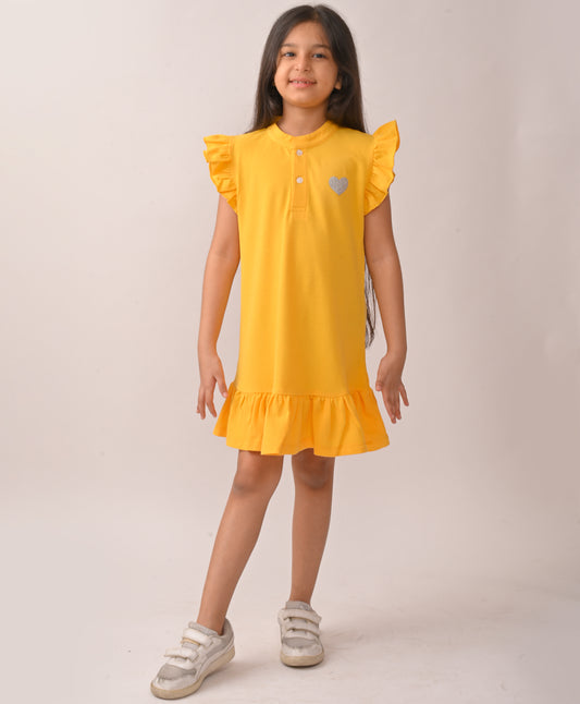 SUMMER YELLOW SILVER HEART FUN DRESS - YELLOW