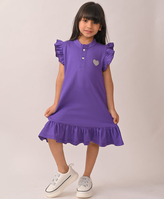 SUMMER PRETTY PURPLE SILVER HEART DRESS - PURPLE