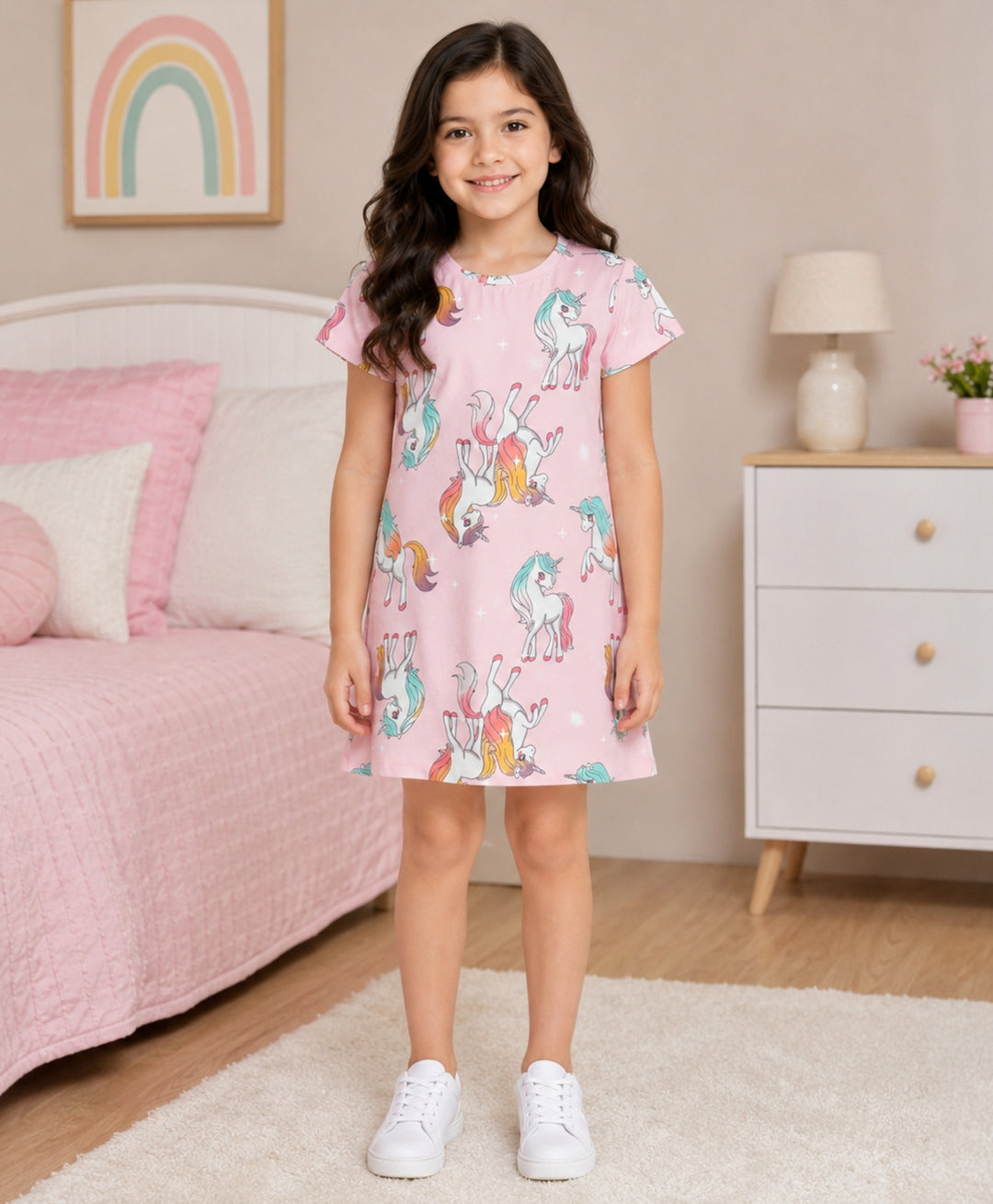 Unicorn Star Pretty Pink Casual Dress - Pink - Anthrilo 