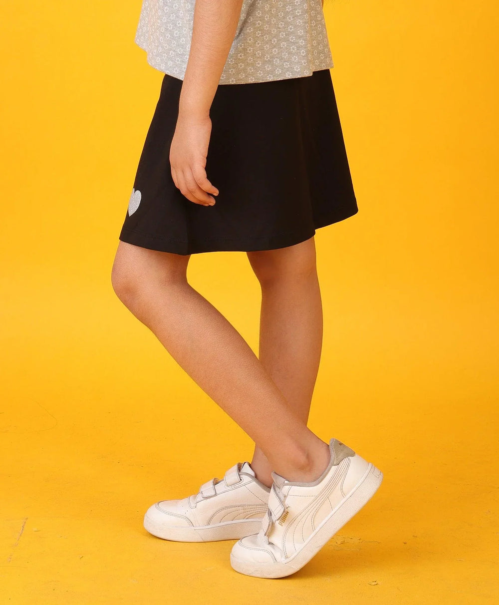 BLACK SILVER HEART GIRLS SKIRT - BLACK - Anthrilo 