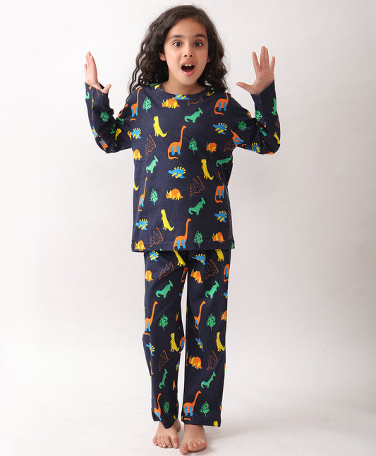 DINOSAUR FUN NAVY GIRLS LONG SLEEVES PYJAMA SET - NAVY