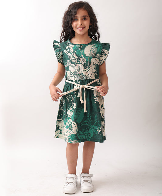 SUMMER FLORAL GREEN FRILL DRESS - GREEN