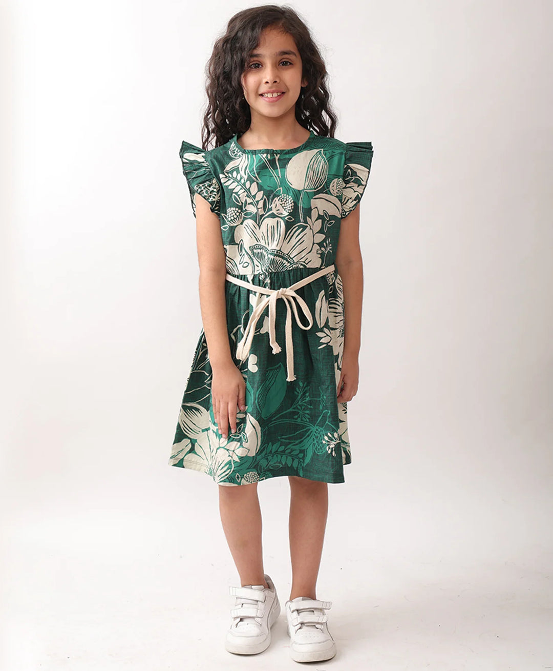 FLORAL GREEN FRILL DRESS - GREEN - Anthrilo 
