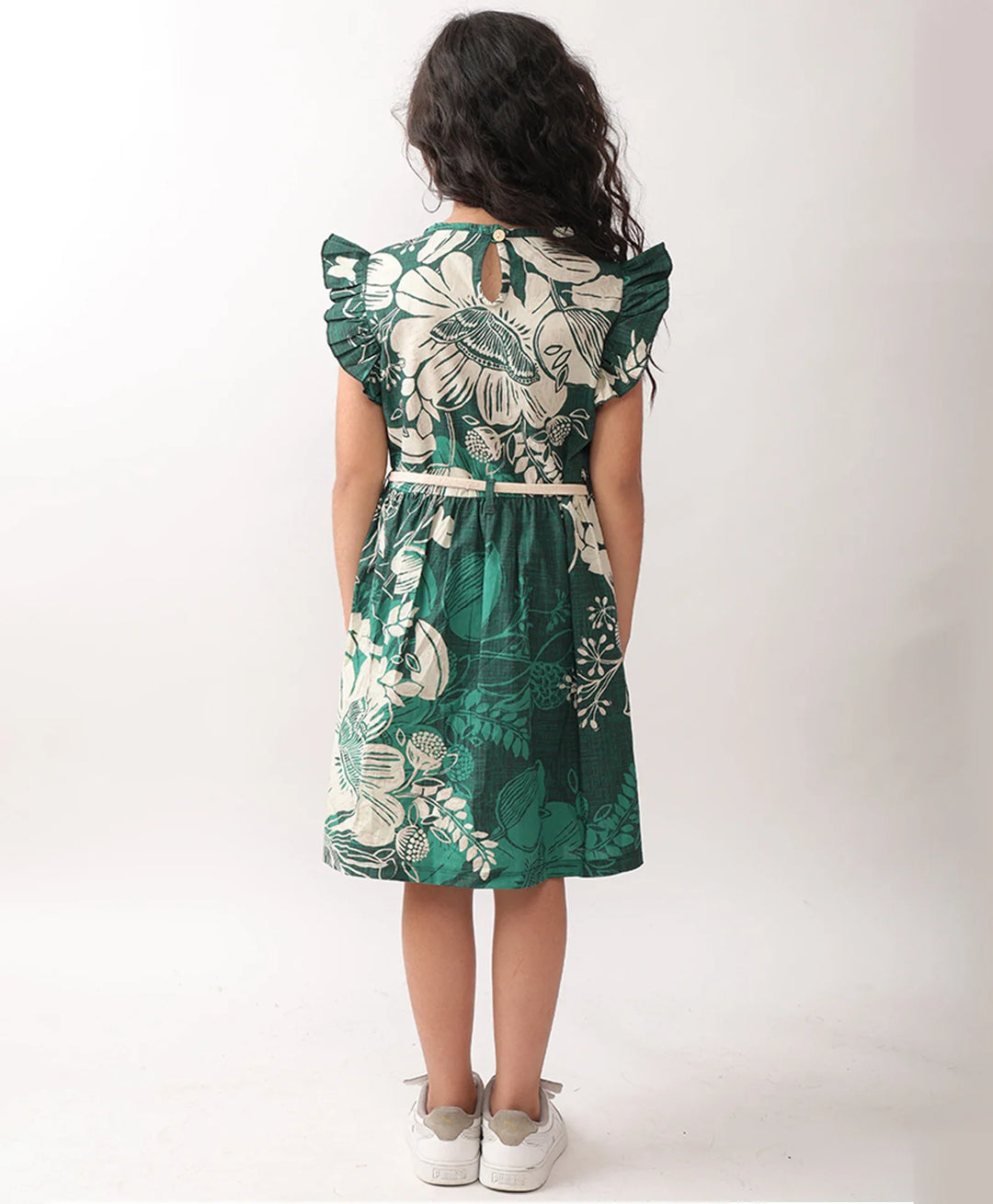 FLORAL GREEN FRILL DRESS - GREEN - Anthrilo 