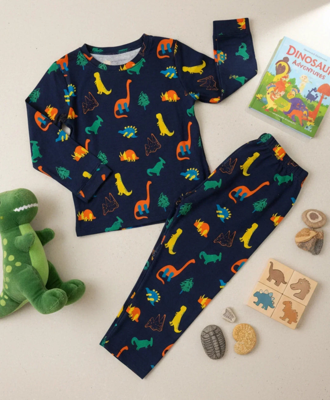 DINOSAUR FUN NAVY PYJAMA SET (LONG SLEEVES) - Anthrilo 
