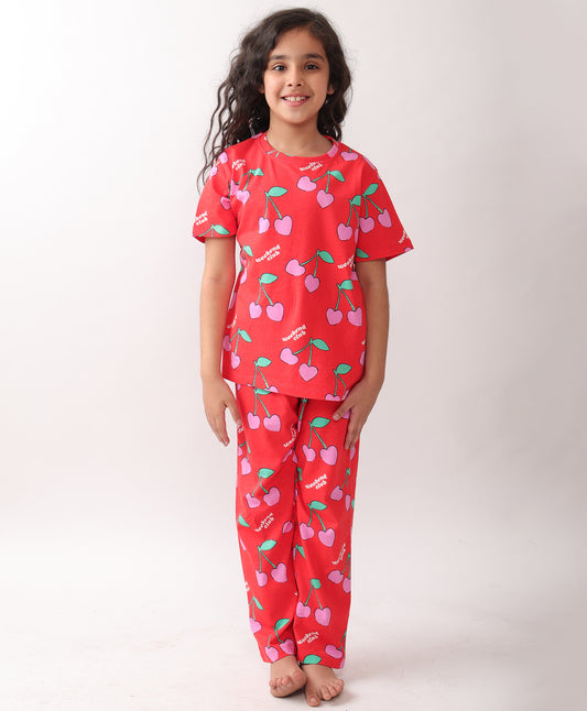 SUMMER CHERRY RED SHORT SLEEVES PYJAMA SET - RED