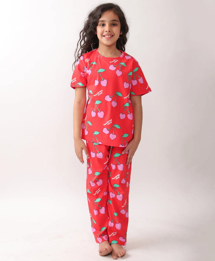 CHERRY RED SHORT SLEEVES PYJAMA SET - RED - Anthrilo 