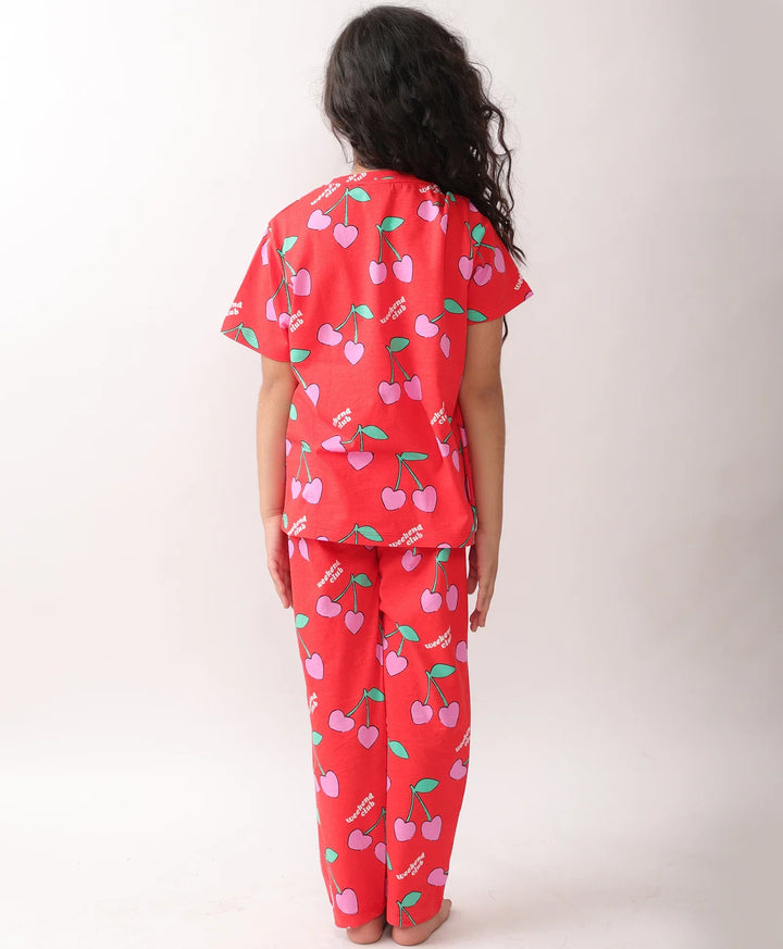 CHERRY RED SHORT SLEEVES PYJAMA SET - RED - Anthrilo 