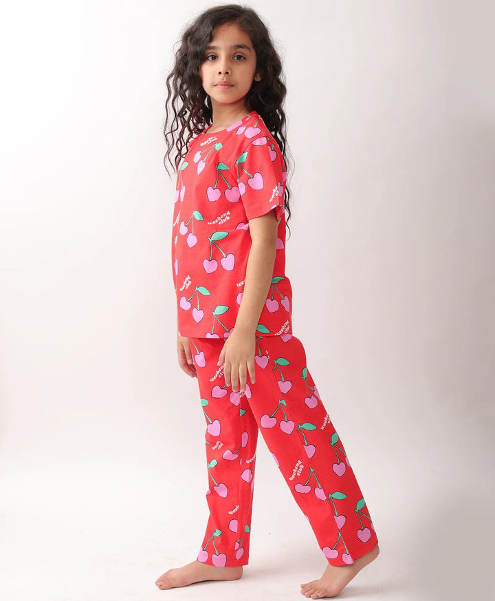 CHERRY RED SHORT SLEEVES PYJAMA SET - RED - Anthrilo 