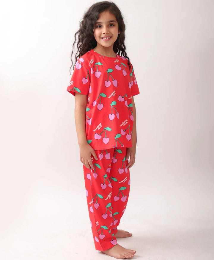 CHERRY RED SHORT SLEEVES PYJAMA SET - RED - Anthrilo 