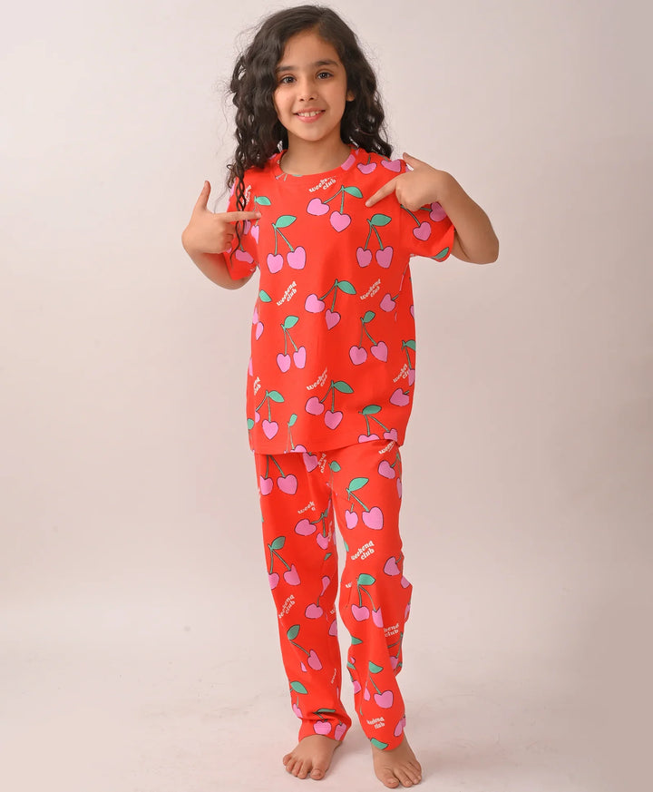 CHERRY RED SHORT SLEEVES PYJAMA SET - RED - Anthrilo 