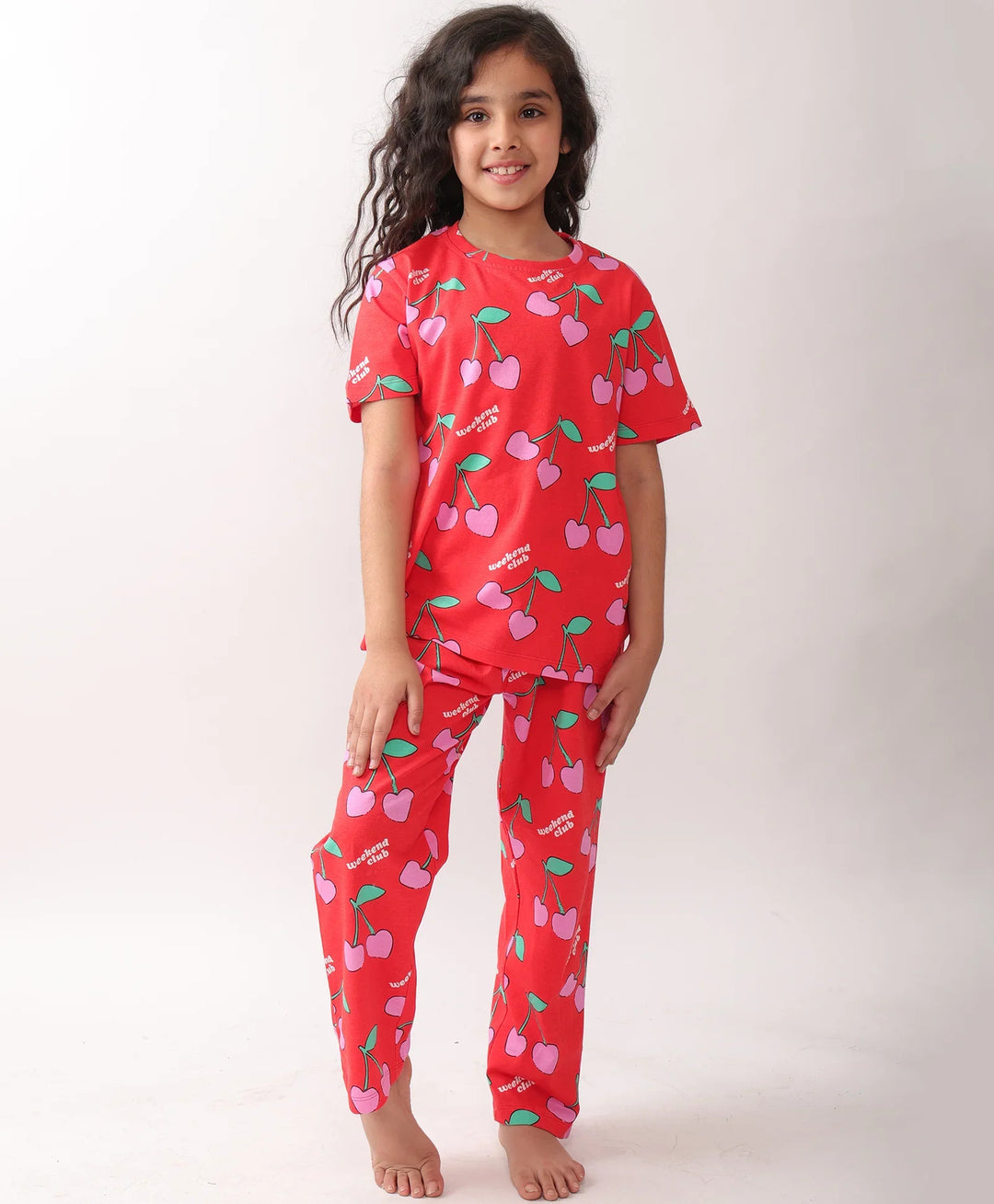 CHERRY RED SHORT SLEEVES PYJAMA SET - RED - Anthrilo 