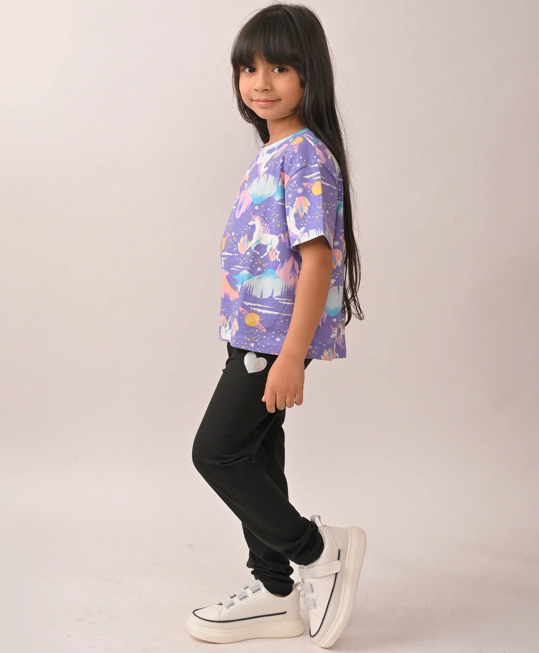 UNICORN PLANET BLACK HEART LEGGING SET - PURPLE/BLACK - Anthrilo 