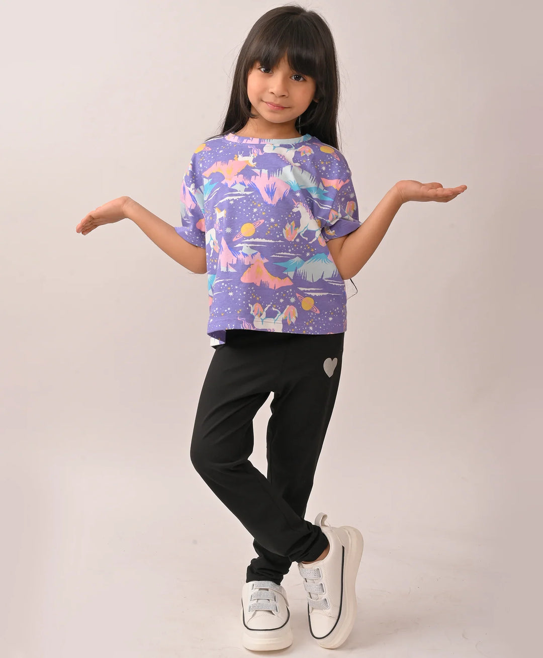 UNICORN PLANET BLACK HEART LEGGING SET - PURPLE/BLACK - Anthrilo 