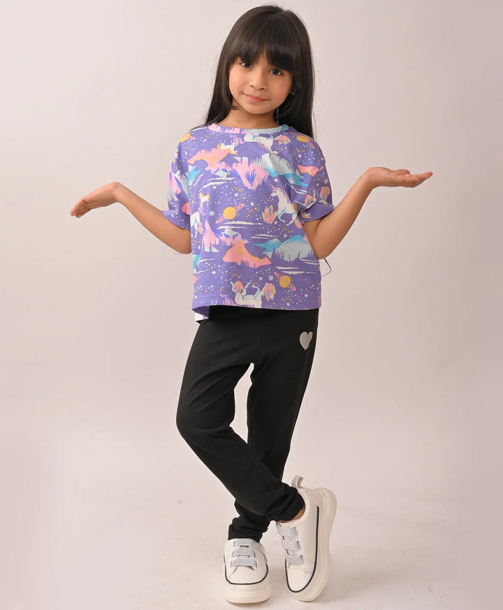 UNICORN PLANET BLACK HEART LEGGING SET - PURPLE/BLACK - Anthrilo 