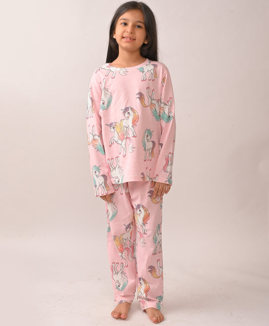 SUMMER UNICORN STAR GIRLS LONG SLEEVES PYJAMA SET - PINK